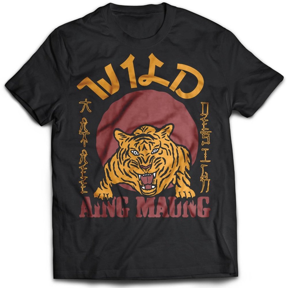 Retro Vintage Asian Tiger T-Shirt Chinese Heavy Cotton Loose Oversized Mens Tee